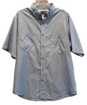 Roundtree & Yorke Blue and White Gingham Button Down Sports Shirt Size Large